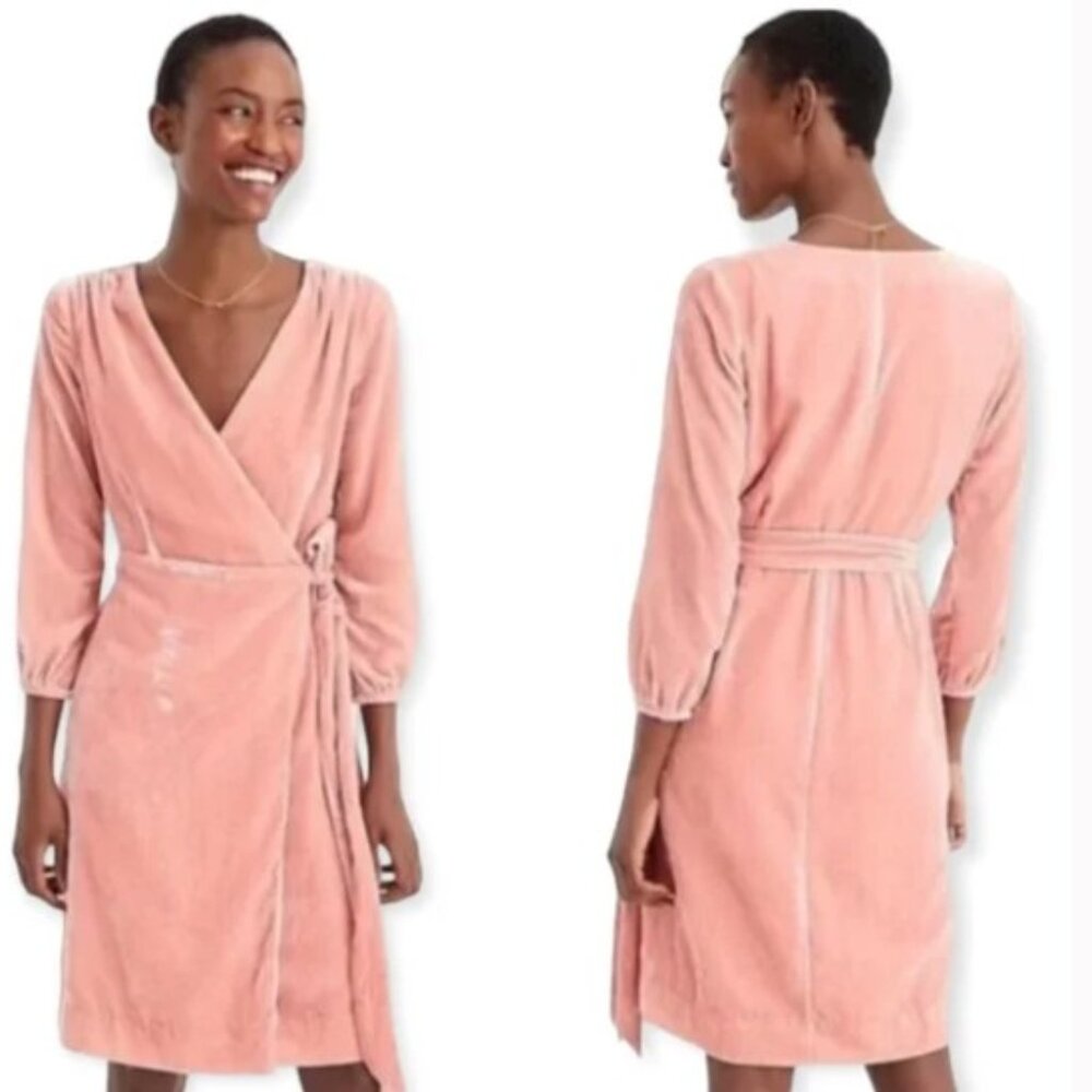 J Crew pink crushed velvet wrap dress, sz 12